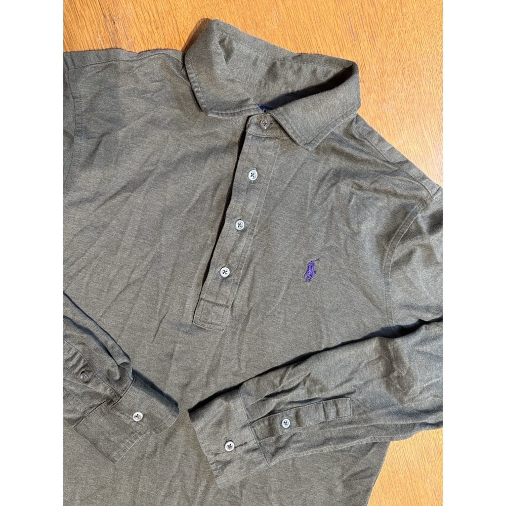 Polo Ralph Lauren Long Sleeve Polo Shirt Mens M Olive Green Purple Pony